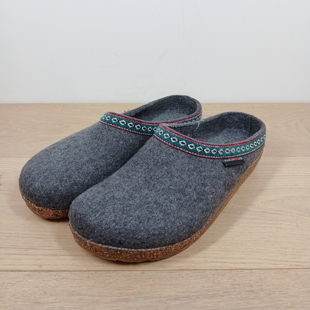 Haflinger Grizzly Wool Clogs Unisex M9 / W11 Charcoal Grey Cork Slipper Mule